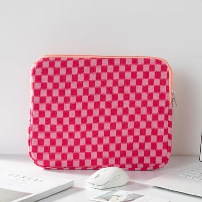 Puffy Laptop Sleeve 11-12 inch, Cute Knitted Protective Carrying Case for Women & Men, Compatible with iPad Pro 11-Inch M5, 12 Inch Tablets Notebook (Checkered Red) - color: Checkered Red, size: 11-12 inch