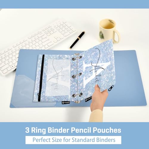 Personalized Pencil Pouch for 3 Ring Binder Pearl Shimmering Glitter Shines Custom Pencil Pouches Case Binder Cosmetic Bag 2 Pack for Office School College Supplies - color: Pearl Shimmering Glitter