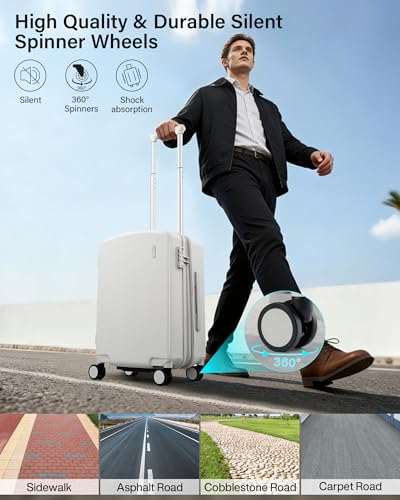 Hanke 20 Inch Expandable Carry On Luggage, 22x14x9 Airline Approved, TSA Lock Hard Shell Lightweight Suitcase for Men Women (Smoke White) - color: Smoke White, size: 20 Inch EXT