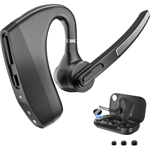 Herloreen Bluetooth Headset with Mic for Work, Wireless Earpiece for PC Laptop and Phone, Noise Canceling Mic, 48H Talk Time, Charging Case, for Call Center, Remote Work, Trucker - style: Headset + Charge Case-K30