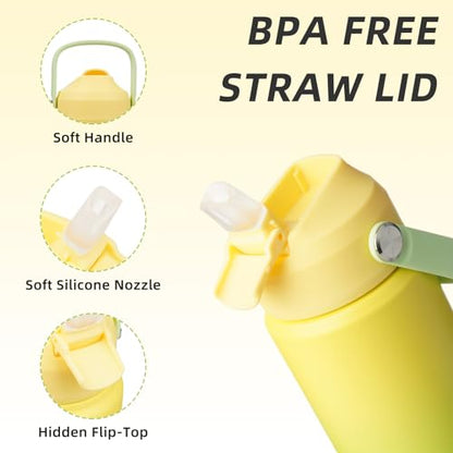 BJPKPK Insulated Water Bottle with Straw Lid, 18oz Thermo Water Bottles, Flex Handle & Non-slip Boot, BPA Free Leak Proof Stainless Steel Metal Thermo, Tumblers, Cups,Fresh Green - color: Fresh Green, size: 18 Ounces