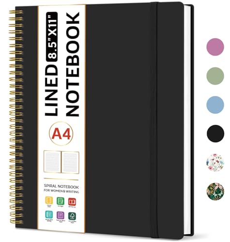 Taja Spiral Lined Notebook, 8.5"x11" Notebooks for Work, Large A4 Journal for Women & Men, College Ruled Journaling Notebook for Writing, Plastic Cover Spiral Journal, Black - color: J-Black, style: A - Lined（1Pack）