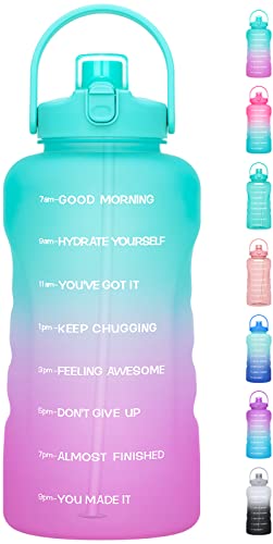 HydroPal 1 Gallon Water Bottles with Straw, 128 oz Water Bottle BPA Free Innovative 2-IN-1 Lid Gym Bottle with Times to Drink Motivational, Large for Sports Fitness Camping Water Jug （13.8X5.5 inch） - color: Fantasy Forest