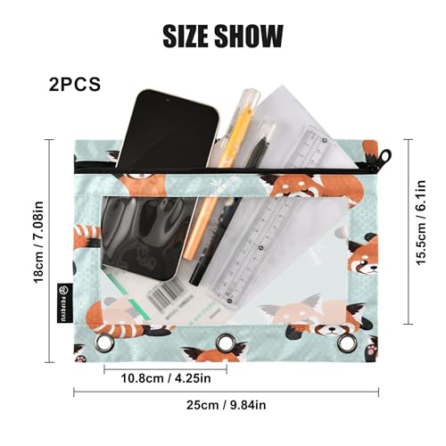 Cute Red Panda Binder Pencil Pouch 3 Ring Clear Pouches with Zipper Pen Organizer for Office College School, 2 Pack - color: Multi-cute Red Panda