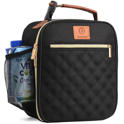 Genteen Kids Lunch Box Insulated Soft Mini Cooler with Bottle Holder, Lightweight Reusable Easy-Clean Lunch bag for Girls, Boys Back to School-Black - color: Black