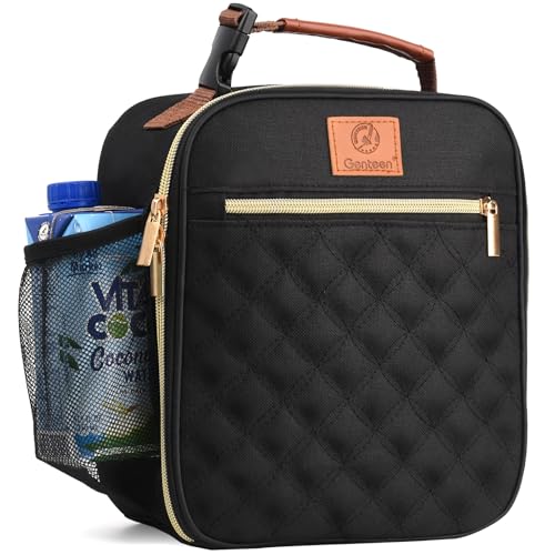 Genteen Kids Lunch Box Insulated Soft Mini Cooler with Bottle Holder, Lightweight Reusable Easy-Clean Lunch bag for Girls, Boys Back to School-Black - color: Black