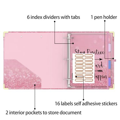 3 Ring Binder 2 Inch Round Ring Binder with 6 Tab Dividers，Cute Clipboard with Storage(Stay Positive) - color: Stay Positive, size: 2" Binder with Dividers