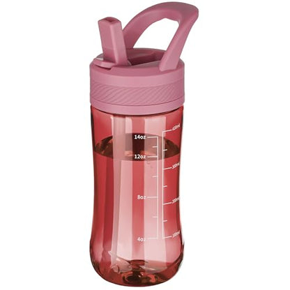 14oz Clear Kids Water Bottle with Straw Lid, BPA-Free Tritan, Measurement Scale, Sturdy Handle Wide Mouth Leak-proof Reusable Plastic Bottle for Boy& Girls, Back to School(Red) - color: Red