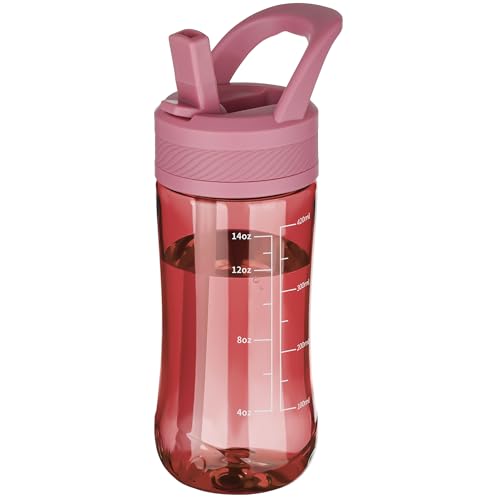 14oz Clear Kids Water Bottle with Straw Lid, BPA-Free Tritan, Measurement Scale, Sturdy Handle Wide Mouth Leak-proof Reusable Plastic Bottle for Boy& Girls, Back to School(Red) - color: Red