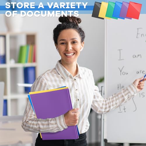 Henoyso 18 Pcs Plastic Folder with Clear Front Pocket and 3 Prong Plastic Folders with Card Slot Pocket Folders with Prongs for School Office (Colorful) - color: Colorful