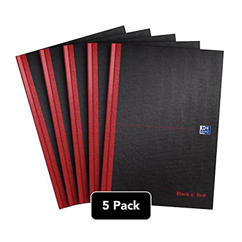 Oxford Black n' Red A4 Notebook, Hardback Casebound, 192 pages, Lined (Pack of 5) - size: A4, style: Pack of 5