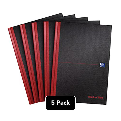 Oxford Black n' Red A4 Notebook, Hardback Casebound, 192 pages, Lined (Pack of 5) - size: A4, style: Pack of 5