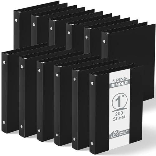 Henoyso 12 Pcs Plastic 1 Inch Mini 3 Ring Binders Fits 5.5" x 8.5" Paper, Holds(Capacity 200 Sheets), Flexible Three Round Rings Small Black A5 Binders Bulk for School, Office Use, Photo Album - color: Black, size: 1 Inch