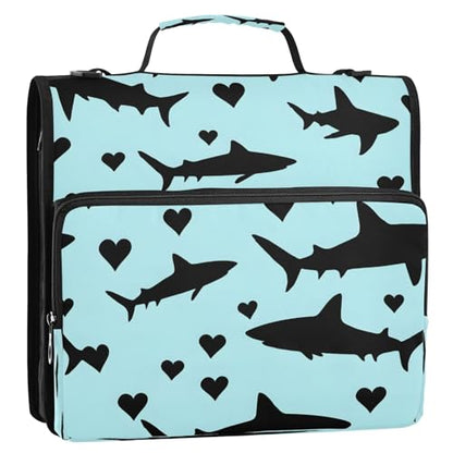 3 Ring Zipper Binder With Shoulder Strap Documents Storage Organizer Animal Dog - color: White Shark Pattern
