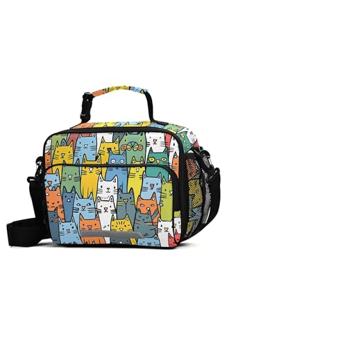 MNSRUU Student Lunch Bag Cute Cat Insulated DinnerTotes Picnic Bag Lunch Box with Adjustable Shoulder Strap for Teen Kids Adults - color: Cat I7925