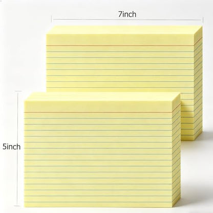 5x7 Yellow Recipe Cards (50 Pack), Heavyweight 250gsm Yellow Index Cards for Kitchen & Home Organization — College Ruled & Blank Back, Large Lined Note Cards for Meal Prep & Filing - color: Yellow - 50 Pack