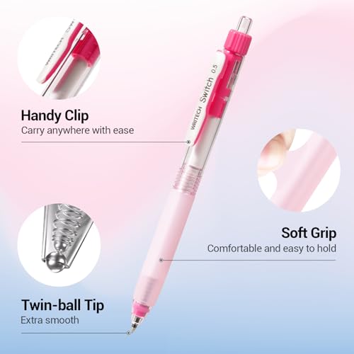 WRITECH Retractable Gel Ink Pens: 0.5mm Black-Ink Switch Between Silent and Clicky Soft Grip Fine Point Pen for Journaling Smooth Writing Quick-dry No Bleed 10ct - color: Black-A