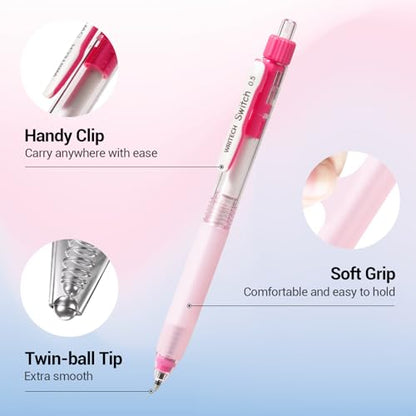 WRITECH Retractable Gel Ink Pens: 0.5mm Black-Ink Switch Between Silent and Clicky Soft Grip Fine Point Pen for Journaling Smooth Writing Quick-dry No Bleed 10ct - color: Black-A