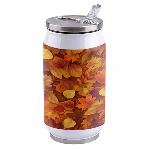 T&H XHome Autumn Leaves 14oz Stainless Steel Tumbler with Lid & Straw-Double Wall Vacuum Insulated Travel Mug Fall Botanical Yellow Maple Leaf Water Bottle Coffee Beverage Drinks Cup - size: 14 Ounces