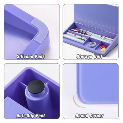 SELEAD Desktop Glass Whiteboard with Storage, Small Dry Erase White Board Computer Pad Keyboard Stand for Home, School, Office Desk Accessories - Purple - color: Purple