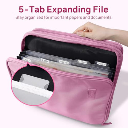 SUNEE Zippered Binder Bag with Handle, 2-Inch 3-Ring O-Ring, 500-Sheet Capacity, Includes Zip Pocket, 5-Tab Expanding File Folder, Multi-Pocket Organizer Binder for Middle School, Grape Purple - color: Grape Purple
