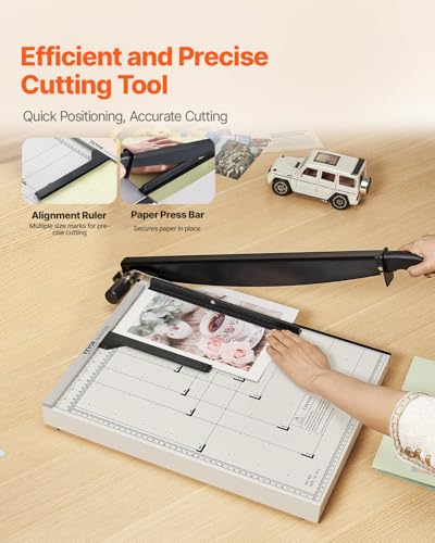 VEVOR Paper Cutter, 18 in Cut Length Guillotine Trimmer, 15-Sheet Capacity, Heavy-Duty Paper Cutter with Security Guard Rail/Blade Lock, Paper Trimmer for Cardstock, Cardboard, Home, Office & School