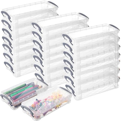 Gueevin 24 Pcs Large Capacity Plastic Pencil Box Clear Plastic Pencil Case Crayon Box with Snap Tight Lid Watercolor Pen Storage Brush Organizer Drawing Tools Container (Gray) - color: Gray