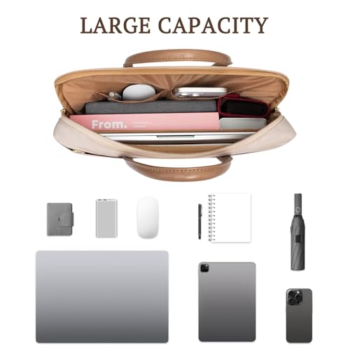 RAINYEAR 14 Inch/15.6 Inch Laptop Bag with Pockets & Handle for Women | Protective Waterproof Elegant Computer Large Capacity Shoulder Bag Case Compatible with MacBook Laptop Computer Notebook - color: Khaki, size: 13-14 Inch