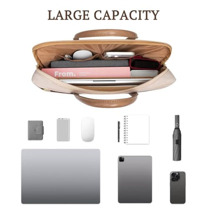 RAINYEAR 14 Inch/15.6 Inch Laptop Bag with Pockets & Handle for Women | Protective Waterproof Elegant Computer Large Capacity Shoulder Bag Case Compatible with MacBook Laptop Computer Notebook - color: Khaki, size: 15.6 Inch
