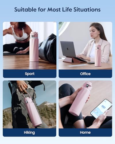 WaterH BOOST Smart Water Bottle Tracker with Reminder to Drink Water, 32oz | Double Wall Vacuum Insulated Stainless Steel, BPA-Free, Leakproof, Smart App Tracking, Travel-Friendly Wide Mouth for Office - color: Pink, size: 32 Ounces