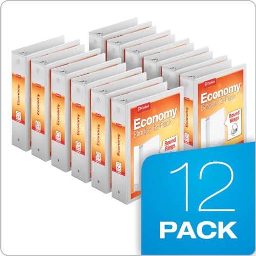 Cardinal Economy 3-Ring Binders, 3", Round Rings, Holds 625 Sheets, ClearVue Presentation View, Non-Stick, White, Carton of 12 (90651) - color: White, size: 3 Inch, style: Binders