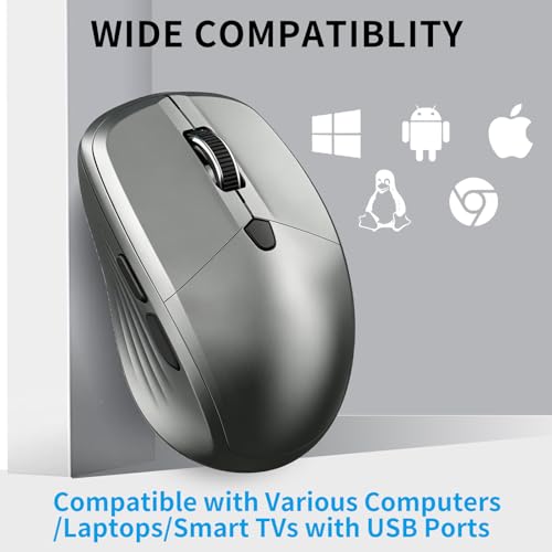 Small Wireless Ergonomic Computer Mouse for Laptop PC Desktop Chromebook | Silent Cordless Mice with Side Buttons, USB Receiver, 1000/1600/2400 DPI, Quiet Click, for Small to Medium-Sized Hands - Grey