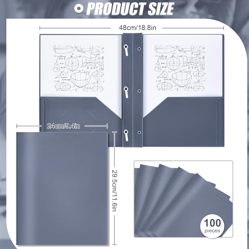 Lincia 100 Pcs Plastic Folders with Pockets and Prong Folders with Prongs 2 Pockets for Office, School for Students, Teachers, Office Workers(Grey Blue) - color: Grey Blue