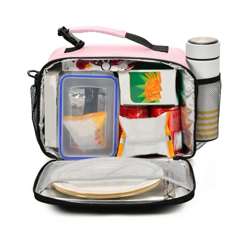 Custom Student Lunch Bag for Boys Girls Pink Solid Color Personalized Name Lunch Box Insulated Cooler Bag for School Picnic Office - color: Multi19