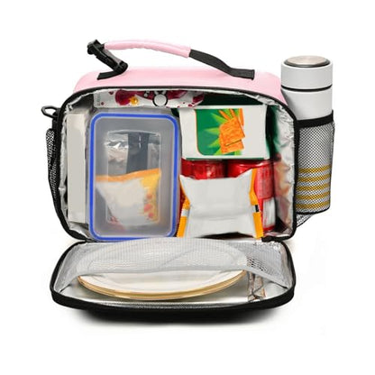 Custom Student Lunch Bag for Boys Girls Pink Solid Color Personalized Name Lunch Box Insulated Cooler Bag for School Picnic Office - color: Multi19