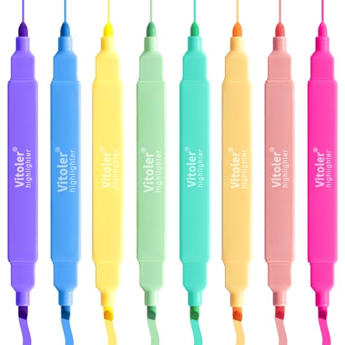 Piochoo Highlighters Assorted Colors, Dual Tip Aesthetic Highlighters,8 Pack Cute Highlighter Pen Set for Office School Supplies - color: Candy Colors D