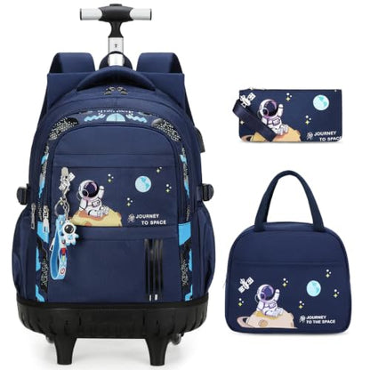 ACESAK Rolling Backpack for Boys, Kids Backpack with Wheels Portable with Insulated Lunch Box & Pencil Case, Multi-Pocket Roller Backpack for Preschool Kindergarten Kids Boys Travel(Blue) - color: Blue