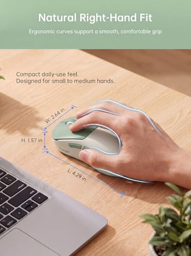 hunart H6 49g Wireless Mouse, Bluetooth & 2.4GHz Rechargeable Mouse, Lightweight Silent Ergonomic Mouse with USB-C Charging, Portable Right-Hand Office Mouse for Laptop, PC, MacBook, Tablet - Green - color: Green