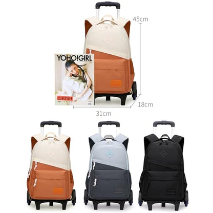 Rolling Backpack for Boys Girls School BookBag with Wheels Kids Luggage Trolley Back Pack on Wheels Elementary Travel Bag - color: Grey Six Wheels, size: 6 Wheels