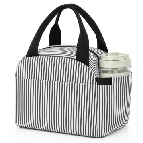 Insulated Lunch Bag for Women, Reusable Lunch Box Tote for Work & Office, Portable Leakproof Cooler Bag Roomy Adult Lunch Bags for Travel, Picnic & Daily Meals, Black Pinstripe - color: Black Pinstripe, size: M