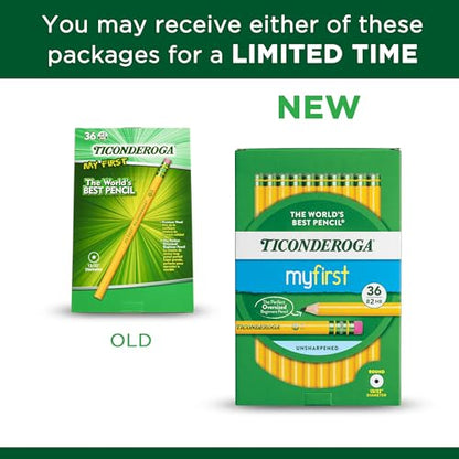 Ticonderoga My First Wood-Cased Pencils, 2 HB, Yellow, 36 Count - size: 36 Count (Pack of 1), style: W/Erasers