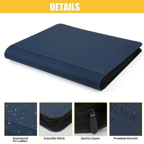 Toploader Binder,Toploader Hard Cases, 9-Pocket Pages Sleeves Hold up 288 Cards.Toploader Card Binder with Sleeves for “3×4” rigid，Card Holder(blue) - color: blue, size: 9 Pocket 288 Toploader