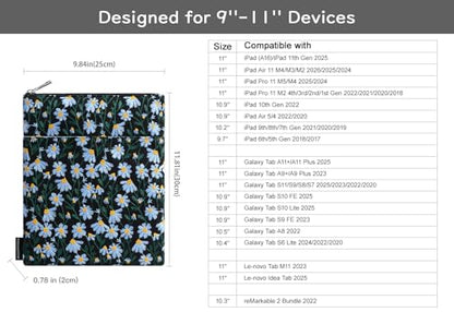 Dadanism 9-11 Inch Embroidered Daisy Padded Carrying Case Protective Tablet Sleeve for iPad A16 11th Gen 11"/10th Gen 10.9", iPad Air 11"/Pro 11"/Air 5th 4th 10.9", Galaxy Tab A11+ Plus 11", Black - color: Black