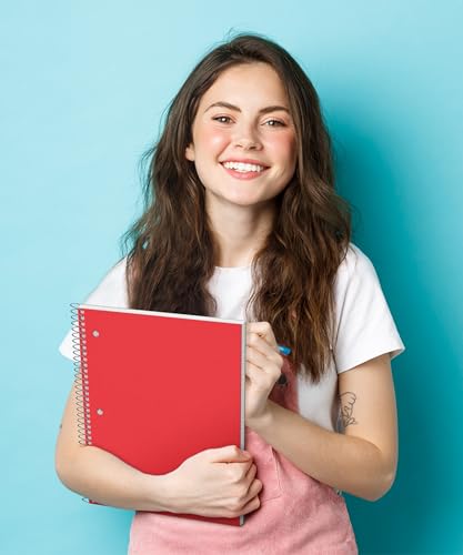 Dunwell 1 Subject Notebook College Ruled (Red), Spiral Notebook 8.5x11 for School, 100 Sheets (200 Pages), Protective Plastic Cover, 2-Pocket Divider, One Subject Note Book 8 1/2 x 11 - color: Red, style: 1 Subject