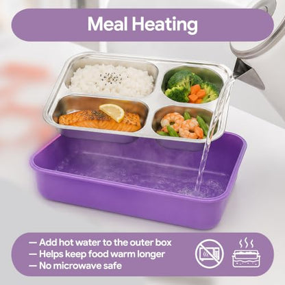 Large 10 x 7.5" Stainless Steel Bento Lunch Box with 4 Compartments Leakproof Lid BPA-Free 304 Stainless Steel Food Container That Keeps Food Separate for Adults and Kids School Office and Travel,Pink - color: Pink