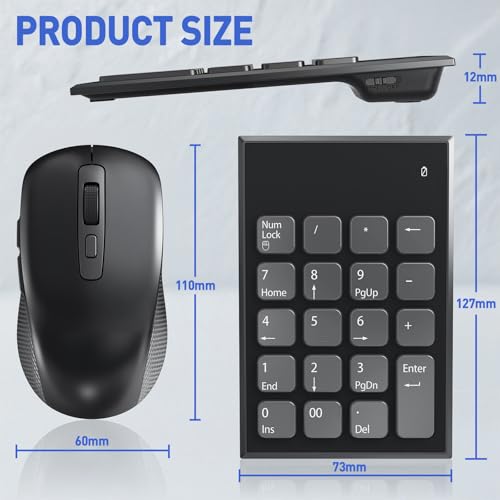 Wireless Number Pad and Mouse Combo, 19 Key USB Keypad and 3 Adjustable DPI Silent Mouse, 2.4GHz Ultra Slim Keypad for Laptop, PC, Desktop, Notebook – One USB Receiver, Portable and Lightweight