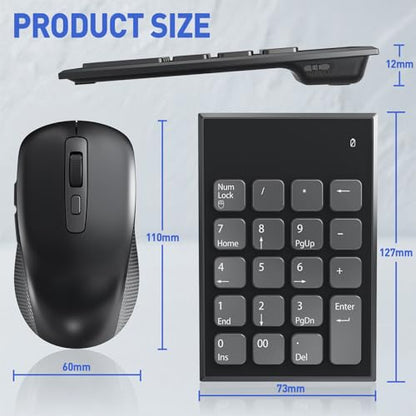 Wireless Number Pad and Mouse Combo, 19 Key USB Keypad and 3 Adjustable DPI Silent Mouse, 2.4GHz Ultra Slim Keypad for Laptop, PC, Desktop, Notebook – One USB Receiver, Portable and Lightweight