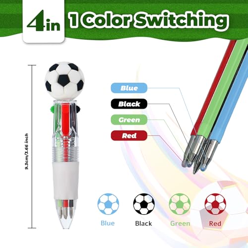 Soccer Party Favors Soccer Pens Mini Multicolor Pen in One Cute Fun 4-in-1 Pens Bulk Cool Ballpoint Pens for Birthday Gifts Teacher Supplies (Soccer, 24) - style: Soccer