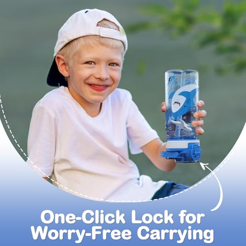 Kids Water Bottle for School, 16 Oz Plastic Straw Water Bottle with Silicone Spout and Leakproof Cover, Dishwasher Safe (Shark) - color: Shark, size: 16 Ounces
