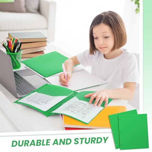 Yeaqee 50 Pcs Plastic Folders with Pockets Bulk 3 Hole Punched 2 Pocket File Folders for 3 Ring Binder Divider Folder for Notebooks, Durable Poly for Office Home (Green) - color: Green